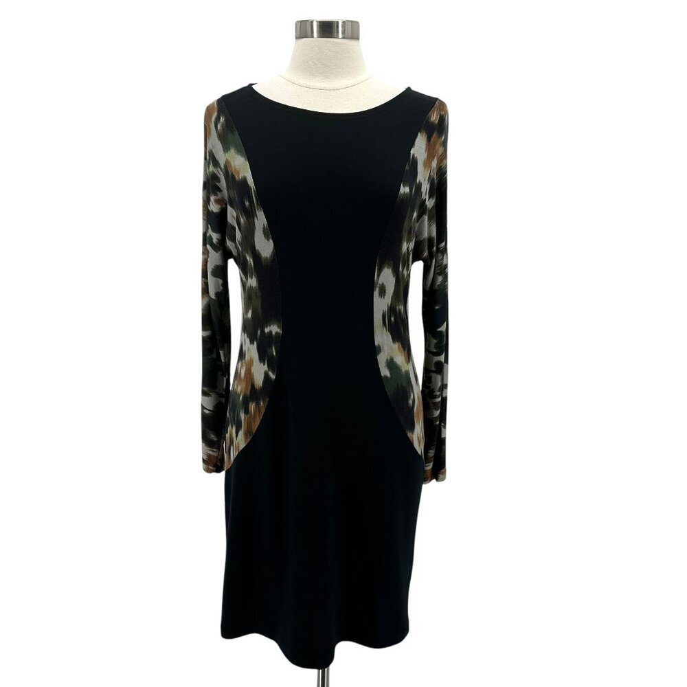 Two Ronen Chen Black Abstract Long Sleeve Shift Dress Womens 10 / 3